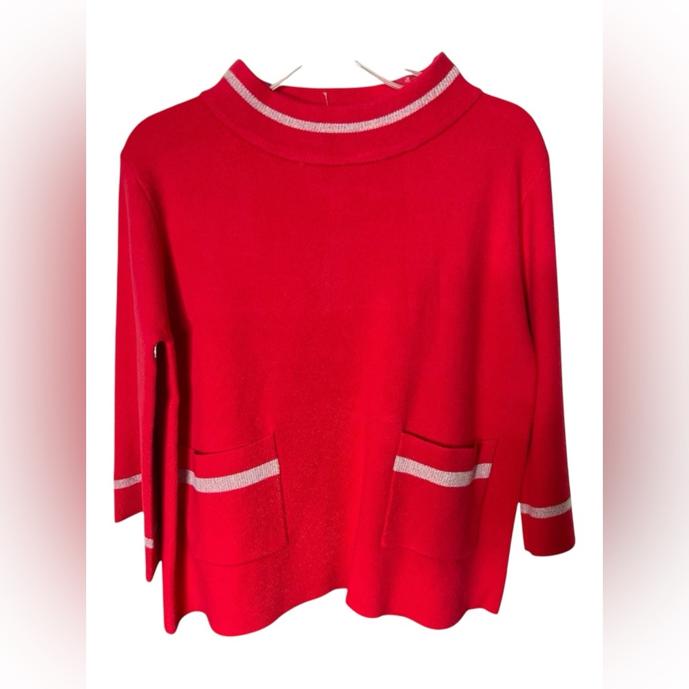 Fate Red Crewneck Sweater with Silver Trim Boxy/Relaxed Fit Front Pockets SZ S